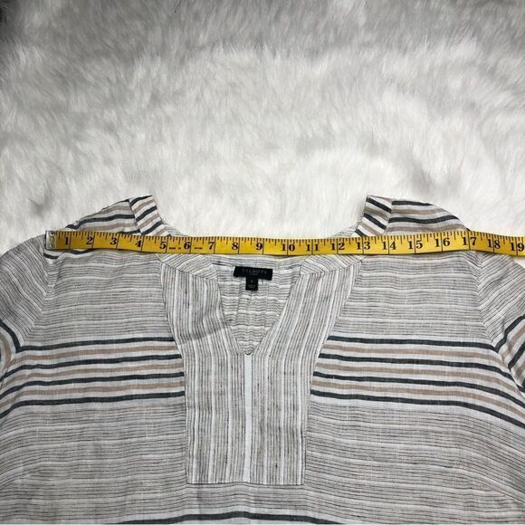 Talbots Women’s Gray Stripe Linen Short Tie-Sleeve Blouse Shirt Size X - Picture 5 of 11
